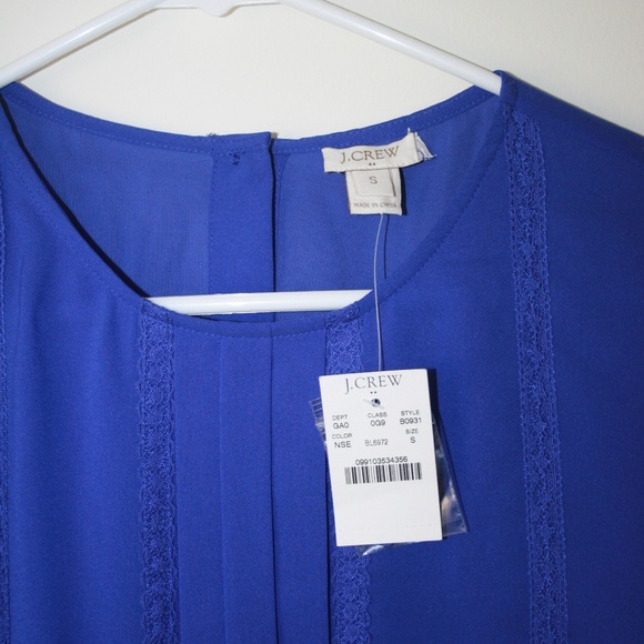 Pleated Lace-Stripe Blouse, J. Crew, Blue, NWT - Picture 3 of 4